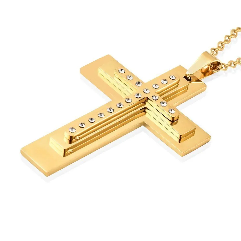 Cross Pendant Necklace White Austrian Crystal